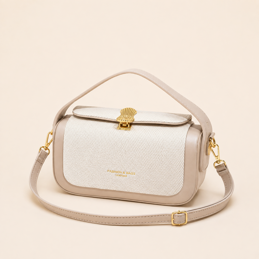 Bolso Colette beige con panel texturizado y broche dorado