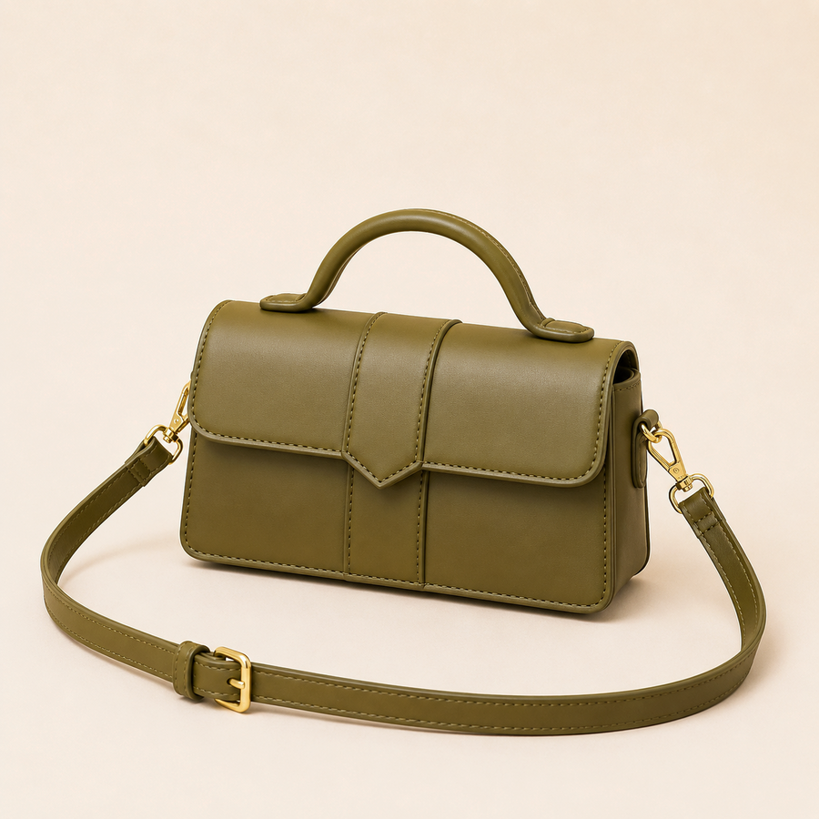 Bolso Alma verde de solapa con asa superior y correa desmontable