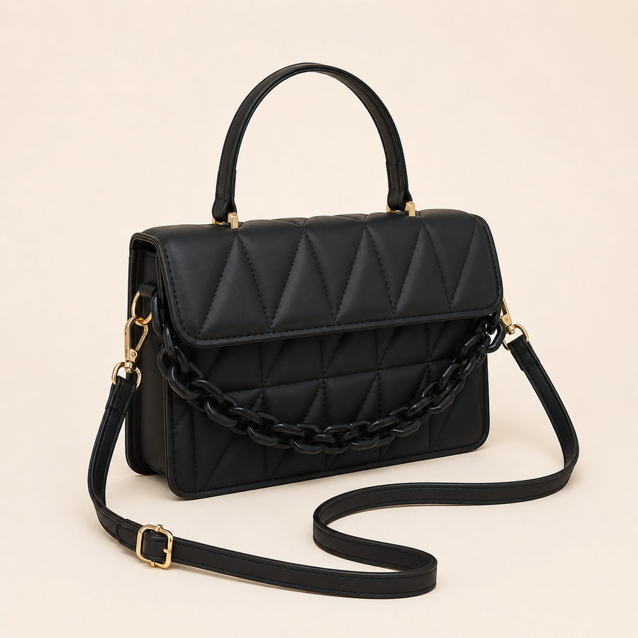Bolso Marina negro, bandolera acolchada con cadena a juego